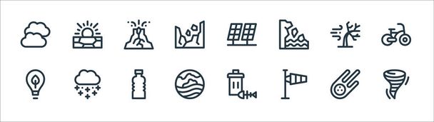 climate change line icons. linear set. quality vector line set such as tornado, wind, heat wave, ecology, windy, volcano, solar panels, drought - Vector, Image