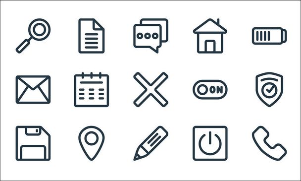 ui line icons. linear set. quality vector line set such as phone, edit, save, power button, placeholder, mail, switch, home, file - Vector, Image
