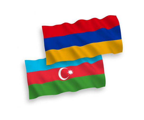 Beyaz arka planda Azerbaycan ve Ermenistan 'ın ulusal taşıyıcı kumaş bayrakları izole edildi. 1 'e 2 oranında. - Vektör, Görsel