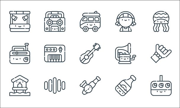 reggae line icons. linear set. quality vector line set such as synthesizer, pipe, beach house, beer, sound, old radio, gramophone, reggae woman, tape recorder - Vector, Image