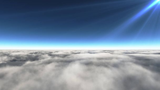 Boven wolken zonnestraal, 3D weergave illustratie - Foto, afbeelding