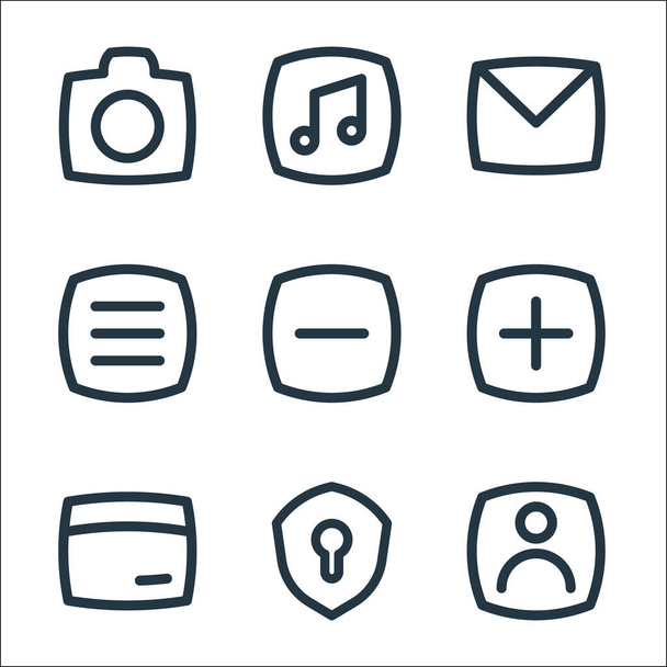 basic ui line icons. linear set. quality vector line set such as user, security, card, add, minus, open menu, email, music - Διάνυσμα, εικόνα