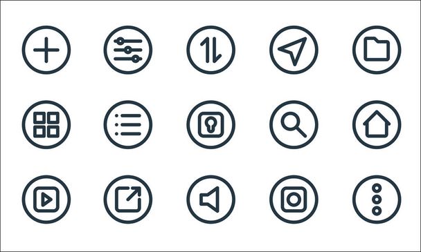 basic ui line icons. linear set. quality vector line set such as more, volume, play, camera, share, grid, search, cursor, adjust - Vector, Image
