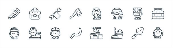 labour day line icons. linear set. quality vector line set such as hostess, cleaning, sickle, worker, chef, wrench, painter, briefcase - Vector, Image