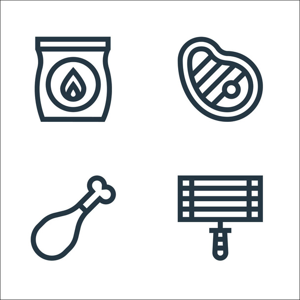flat barbecue line icons. linear set. quality vector line set such as grill, chicken leg, steak - Vector, Image