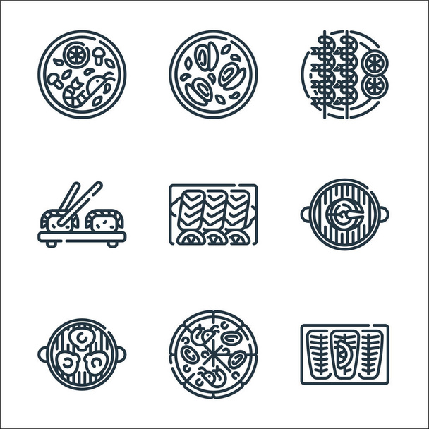 seafood line icons. linear set. quality vector line set such as fish, pizza, scallop, fish, sashimi, sushi, shrimp, mussel - Vector, Image