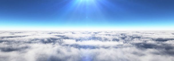 Над облаками солнечный луч, 3D рендеринг иллюстрации - Фото, изображение