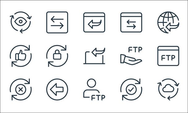 data transfer line icons. linear set. quality vector line set such as synchronize, user, remove, checked, previous, good feedback, ftp, transfer, transfer - Vector, Image