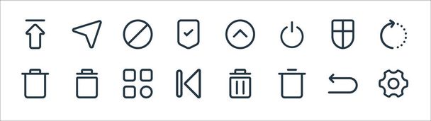 interface line icons. linear set. quality vector line set such as settings, trash, previous, trash, shield, stop, up arrow, send - Vector, Image