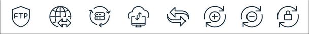 data transfer line icons. linear set. quality vector line set such as locked, remove, add, transfer, cloud storage, synchronization, data transfer - Vector, Image