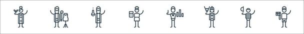 general arts line icons. linear set. quality vector line set such as camera, mime, architecture, statistics, maths, chemistry, fashion de - Vector, Image