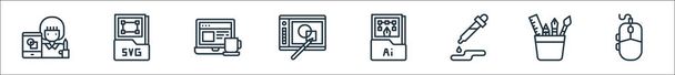 graphic design line icons. linear set. quality vector line set such as mouse, graphic tool, color selection, ai file, graphic tablet, working, svg file - Vector, Image
