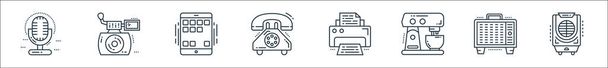technology devices line icons. linear set. quality vector line set such as air cooler, television, coffee machine, printer, telephone, smartphone, instant camera - Vector, Image
