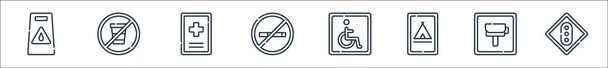 segnali e proibizioni icone di linea. set lineare. set di linee vettoriali di qualità come semaforo, radar, campeggio, disabili, non fumare, ospedale, non bere - Vettoriali, immagini