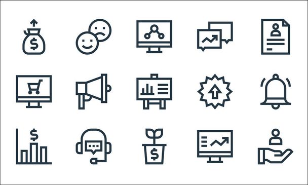 marketing and growth line icons. linear set. quality vector line set such as customer, growth, bar graph, computer, support, online shop, sale, conversation, rate - Vector, Image