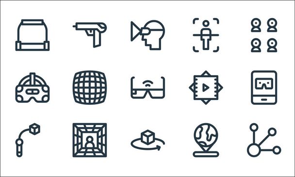 virtual reality line icons. linear set. quality vector line set such as options, pick up, hologram, virtual reality, vr glasses, vr, body scan, virtual reality - Vector, Image