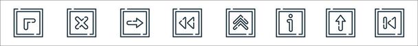 arrow line icons. linear set. quality vector line set such as back, up arrow, about, up arrow, previous, right, cross - Vector, Image