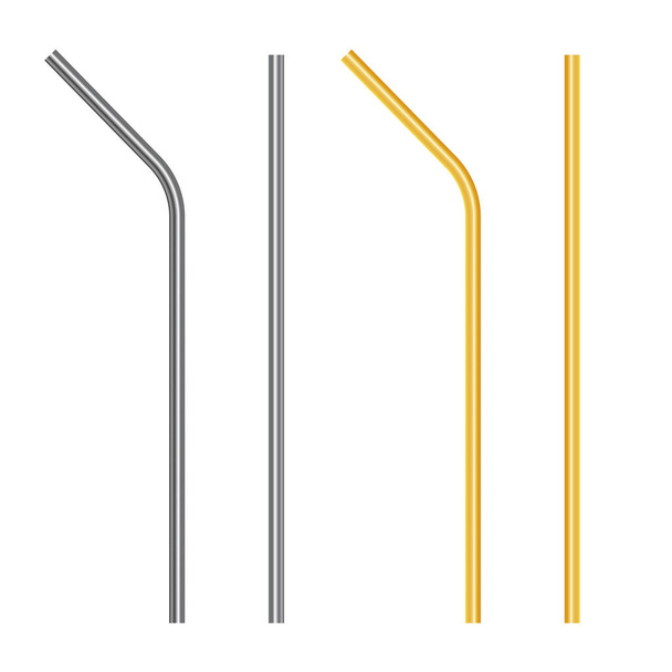 Reusable steel, metal straws set. Realistic vector illustration. - Διάνυσμα, εικόνα