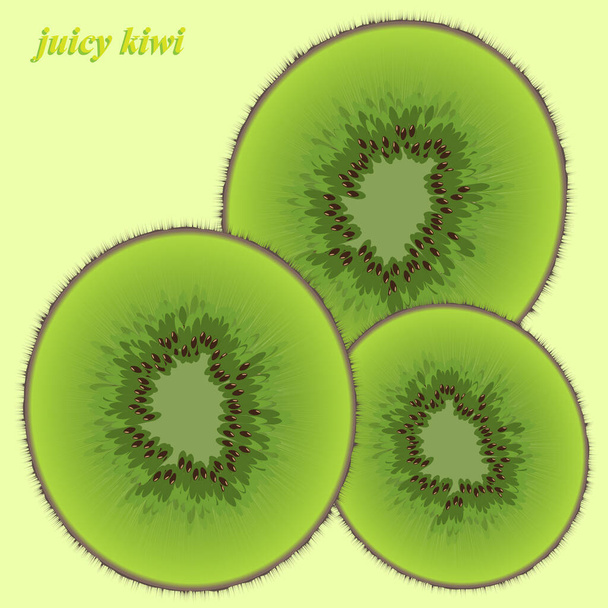Vectorsamenstelling met kiwi. Close-up van gesneden sappige kiwi. Vector illustratie voor uw ontwerp. - Vector, afbeelding