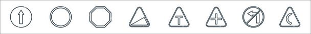 signaling line icons. linear set. quality vector line set such as right bend, no turn left, crossroads, t junction, slope, stop, road closed - Vector, Image