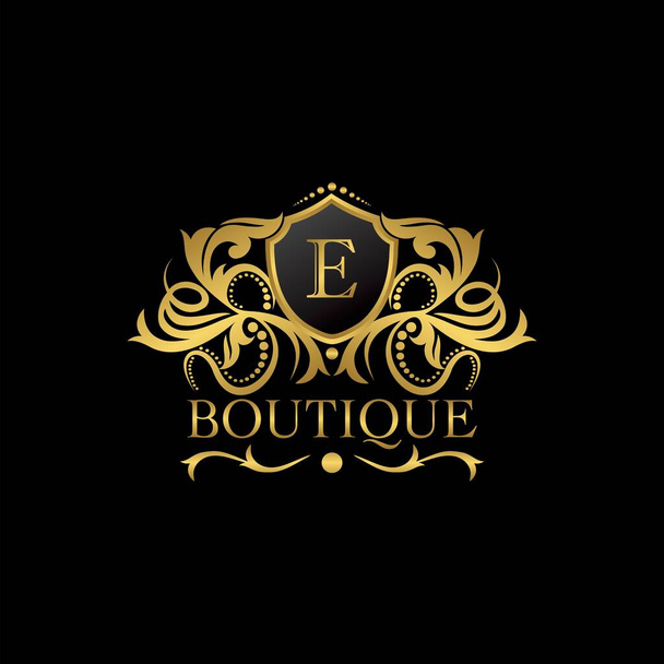 Luxus Boutique Gold E Letter Logo Vorlage im Vektordesign für Dekoration, Restaurant, Royalty, Boutique, Cafe, Hotel, Heraldic, Schmuck, Mode und andere Vektorillustrationen - Vektor, Bild