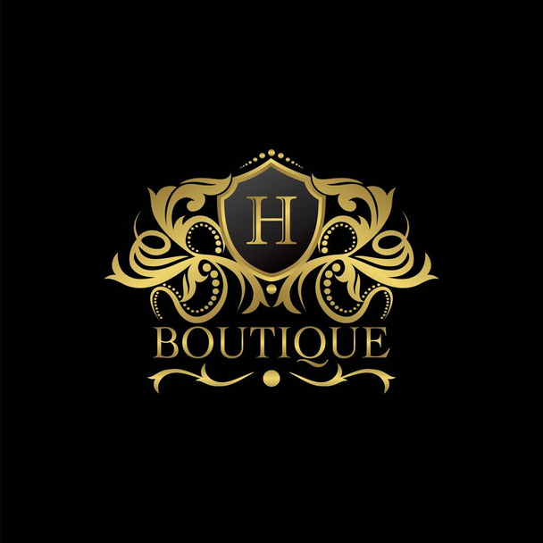 Plantilla de logotipo de lujo Boutique Gold H Letter en diseño vectorial para decoración, restaurante, regalías, boutique, café, hotel, heráldico, joyería, moda y otra ilustración vectorial - Vector, Imagen