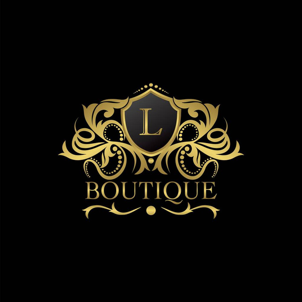 Luxus Boutique Gold L Letter Logo Vorlage im Vektordesign für Dekoration, Restaurant, Royalty, Boutique, Cafe, Hotel, Heraldic, Schmuck, Mode und andere Vektorillustrationen - Vektor, Bild