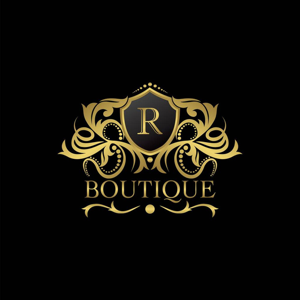 Luxo Boutique Gold R Letter Logo template em design vetorial para Decoração, Restaurante, Royalty, Boutique, Café, Hotel, Heráldico, Jóias, Moda e outras ilustrações vetoriais
 - Vetor, Imagem