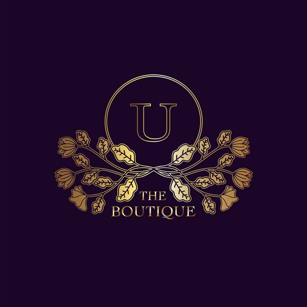Golden Luxury Nature Leaf Boutique Letter S Logo template in circle frame vector design for brand identity like Restaurant, Royalty, Boutique, Cafe, Hotel, Heráldico, Jóias, Moda e outras marcas
 - Vetor, Imagem