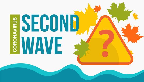 Banner Second wave coronavirus covid-19 en otoño. Para anuncios, advertencias, artículos de noticias - Vector, Imagen