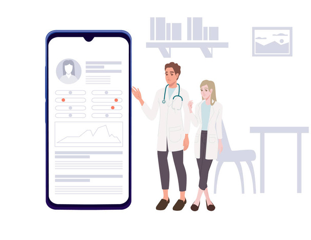 Modern concept online medicine smartphone app doctor online medical assistance flat vector illustration cartoon character design. - Vector, Image