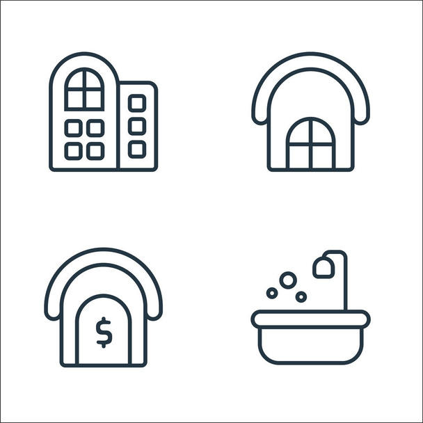 iconen van de vastgoedlijn. lineaire verzameling. kwaliteit vector lijn set zoals badkamer, huis, huis - Vector, afbeelding