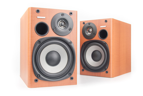 Wooden sound speakers isolated on white background - Zdjęcie, obraz
