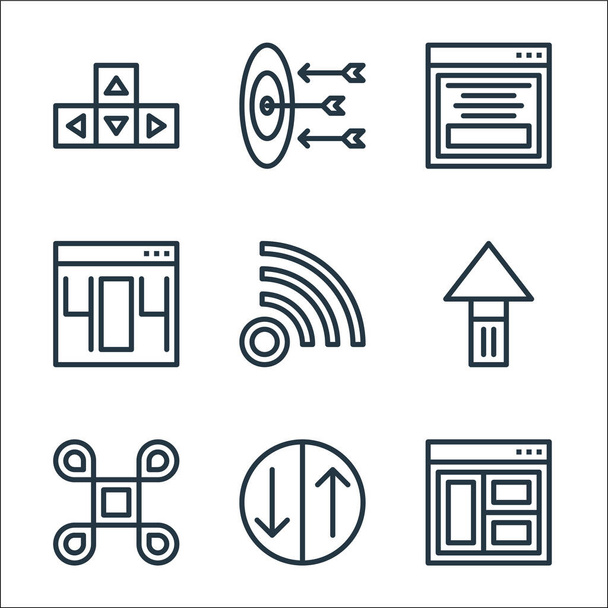 user interface line icons. linear set. quality vector line set such as layout, up down, voicemail, up arrow, wifi, error, layout, target - Vector, Image