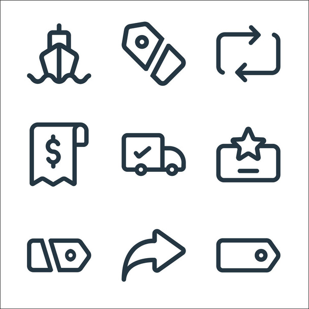 marketplace line icons. linear set. quality vector line set such as tag, share, price, review, delivery, receipt, transfer, label - Вектор,изображение