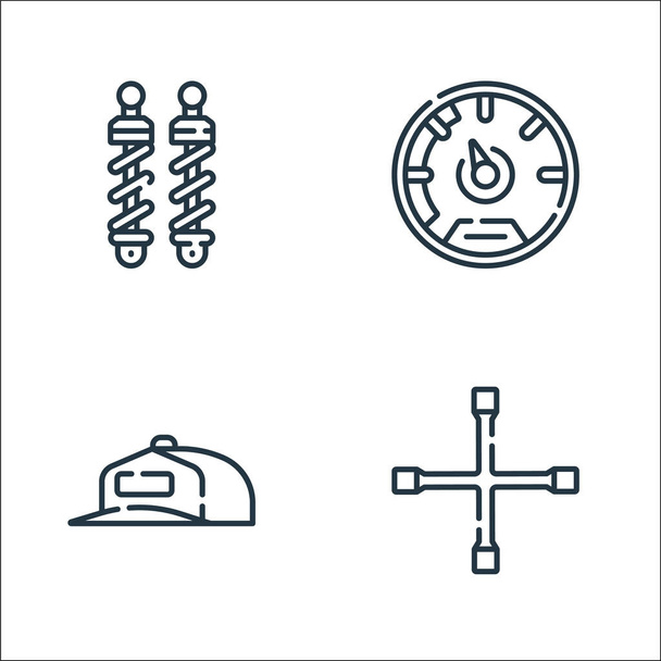 auto racing line icons. linear set. quality vector line set such as cross wrench, cap, speedometer - Vector, Image