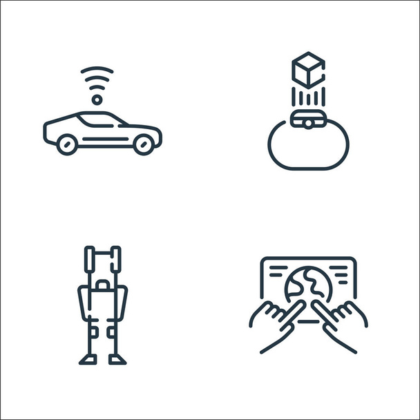 technology of the future line icons. linear set. quality vector line set such as touch screen, exoskeleton, smartwatch - Vector, Image