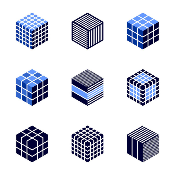 Abstract isometric cubic shape design elements and 3D icons set. Vector art. - Vektör, Görsel