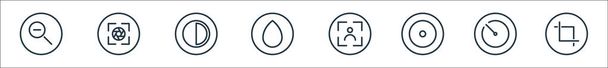 camera line icons. linear set. quality vector line set such as crop, timer, record, camera, brush, contrast, camera - Vector, Image