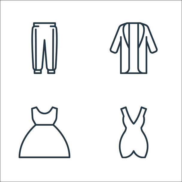 Εικονίδια ενδυμάτων. γραμμικό σύνολο. ποιότητα διάνυσμα σειρά, όπως κοντό φόρεμα, φόρεμα, μακρύ παλτό - Διάνυσμα, εικόνα