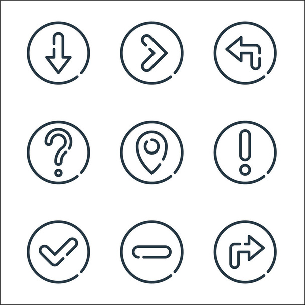 arrow line icons. linear set. quality vector line set such as turn right, minus, checklist, alert, pin, help, turn left, right - Vector, Image