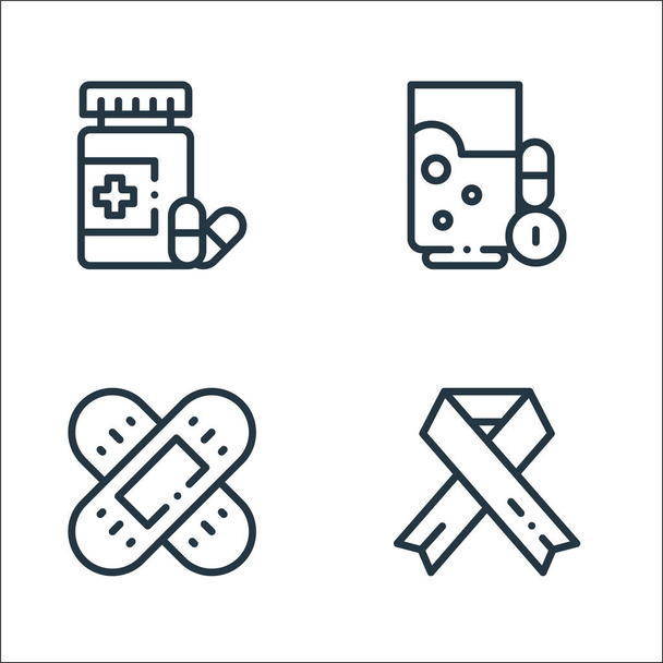 medicine line icons. linear set. quality vector line set such as cancer, band aid, water glass - Vector, Image