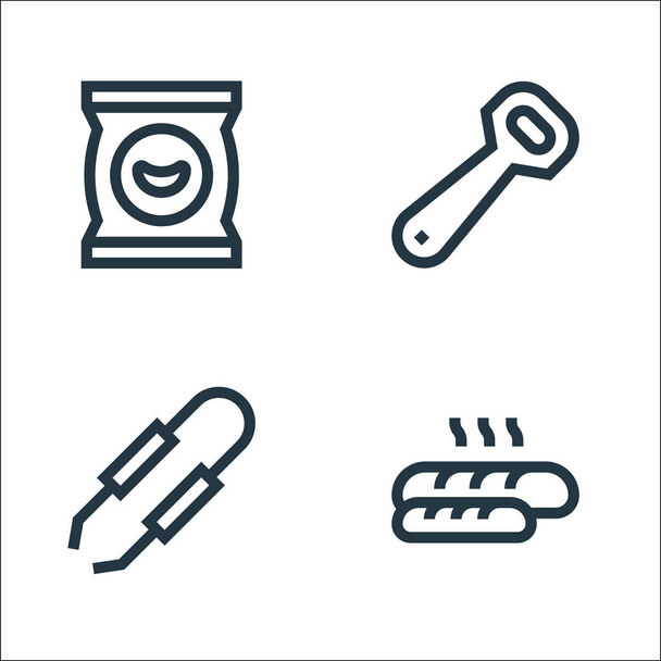 icone linea barbecue piatto. set lineare. set di linee vettoriali di qualità come pane, morsetto, apribottiglie - Vettoriali, immagini