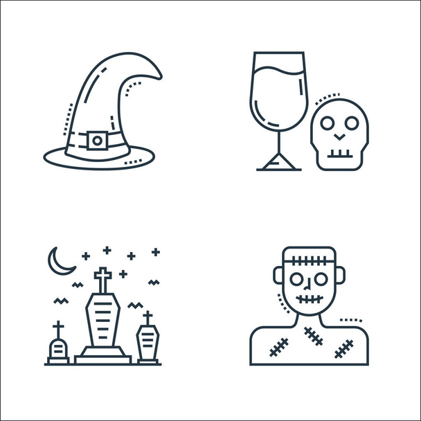 icônes fantomatiques de la ligne d'Halloween. set linéaire. ensemble de lignes vectorielles de qualité telles que zombie, cimetière, potion - Vecteur, image