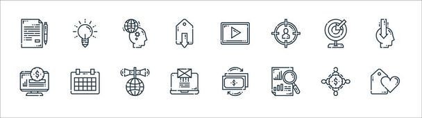 marketing line icons. linear set. quality vector line set such as best price, analytics, email, digital, target, idea, video marketing, creativity - Vector, Image