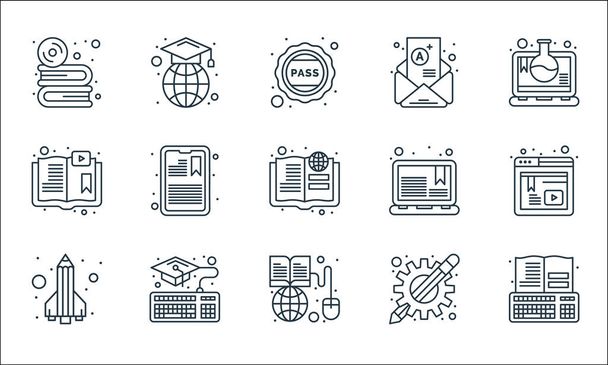 online learning line icons. linear set. quality vector line set such as , launch, cogwheel, graduation, book, online learning, letter, graduation - Vector, Image