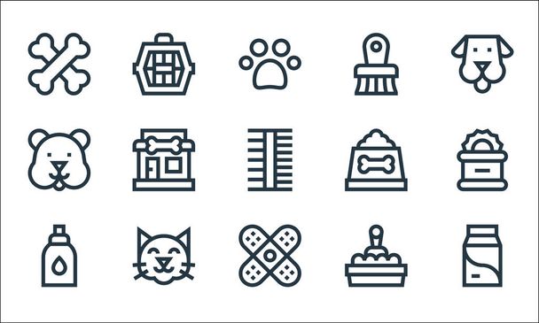 pet shop line icons. linear set. quality vector line set such as milk, band aid, perfume, cat box, cat, hamster, dog food, pet brush, pet carrier - Vector, Image