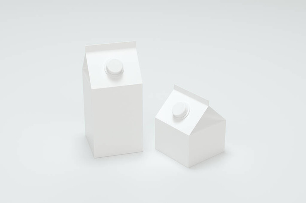 Boîte à lait vierge avec fond blanc, rendu 3d. Dessin numérique informatique. - Photo, image