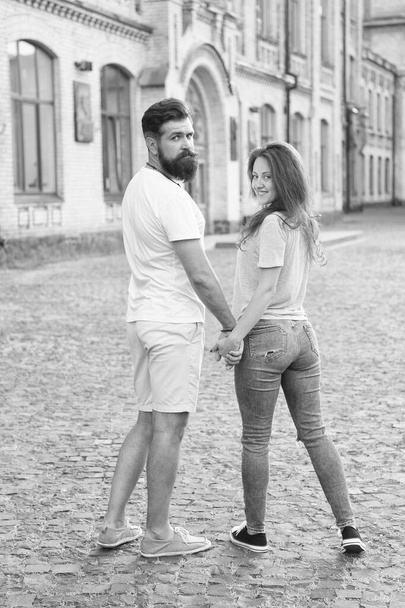 Mutual sympathy. Couple relations goals. Enjoy every moment. Peaceful romantic people. Summer romance. Family love. Love story. Romantic relations. Couple in love. Man and woman sunny day outdoors - Foto, Imagem