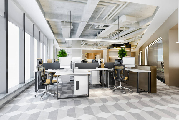 3D Rendering Geschäftstreffen und Arbeitszimmer im Bürogebäude - Foto, Bild